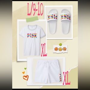 Victoria's Secret PINK Campus Tee, Dad short and slides Pride Classic Logo Set
